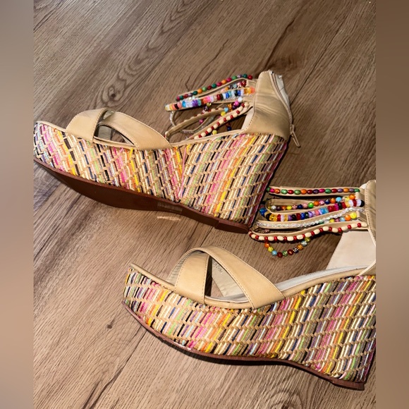 Cute wedge beaded colorful threaded pattern shoes - Picture 4 of 16